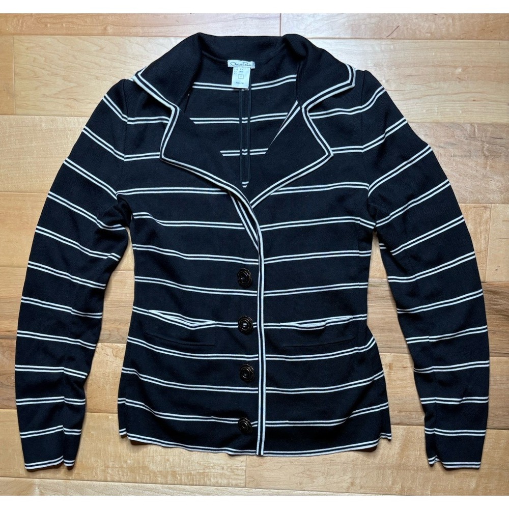Vtg Oscar de la Renta Cardigan Sweater Women S Silk Blend Stripe Metal Buttons